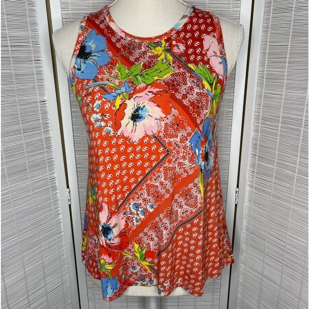 Johnny Was Martha Multicolor Floral Paisley Swing Tank Bamboo Viscose Size XXS